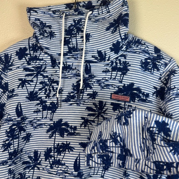 Vineyard Vines Cowl Neck Sweatshirt Pullover Women M Cotton Stripes Palm Tree - Picture 1 of 16